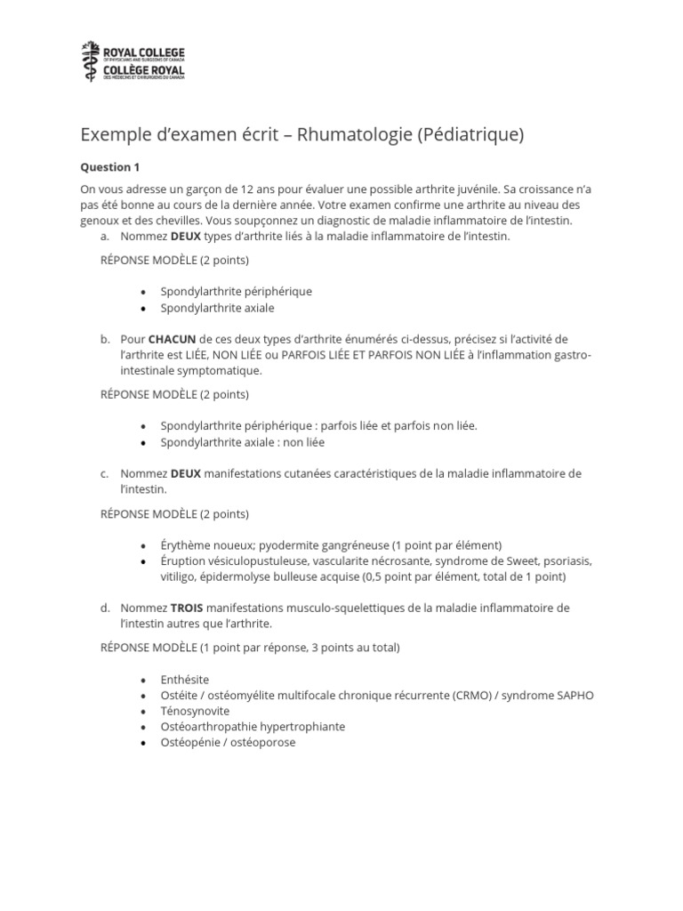 Examen Rhumatologie Pédiatrique 2023 | PDF | Lymphocyte T auxiliaire ...