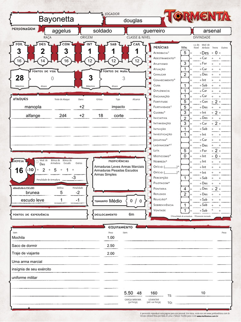 Ficha de Personagem para RPG | PDF