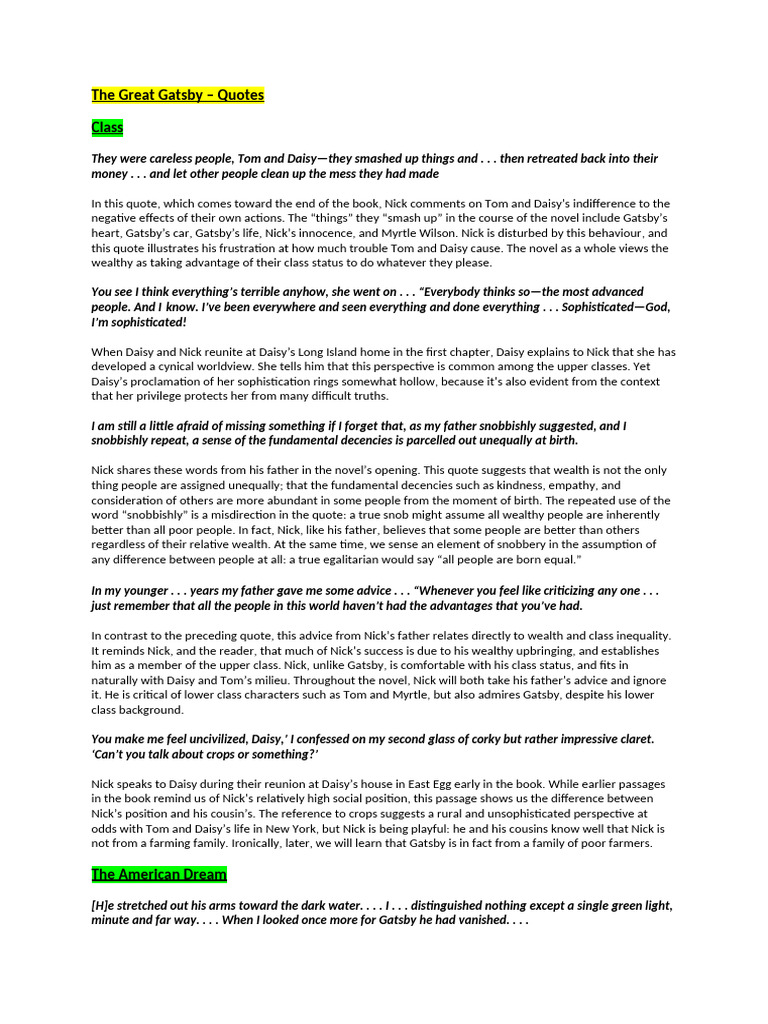 The Great Gatsby - Quotes | PDF | The Great Gatsby