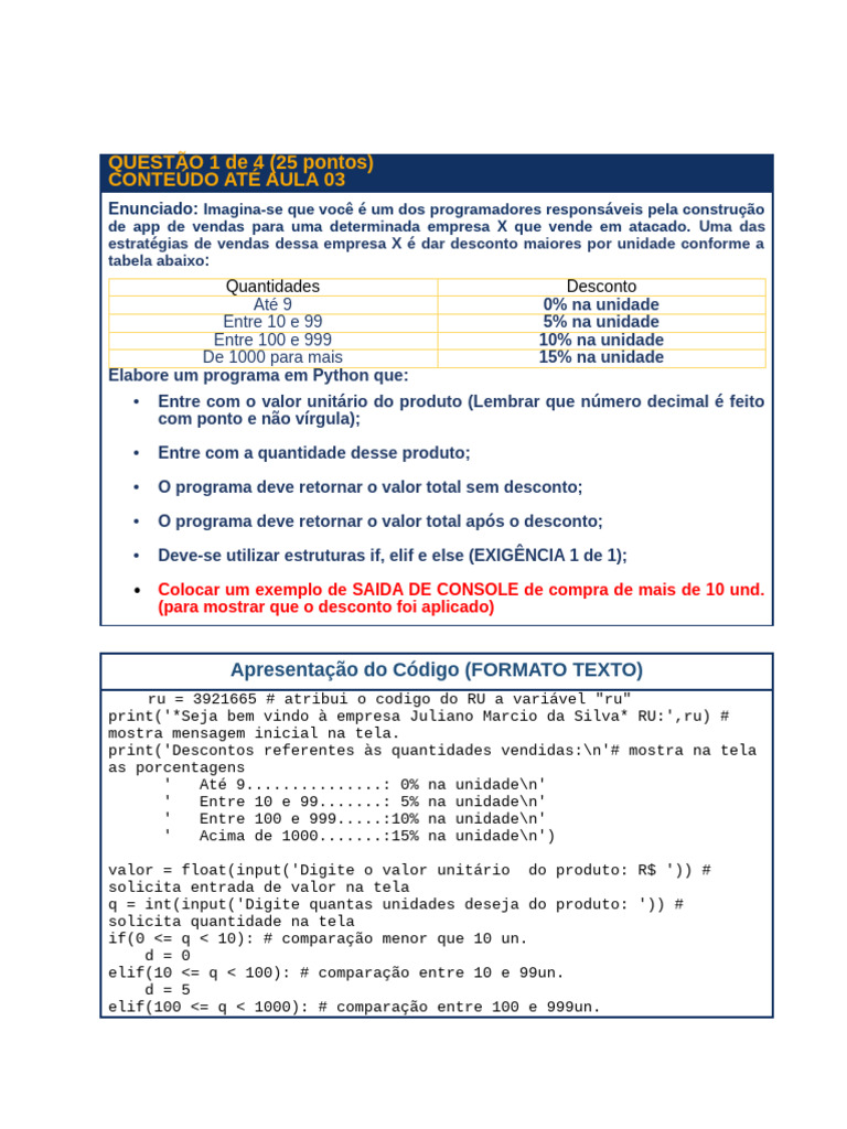 Programa Python para Cálculo de Vendas | PDF | Python (linguagem de ...