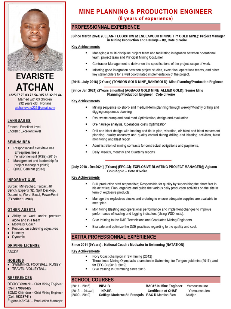 Experienced Mine Planning Engineer | PDF | Mining | Business