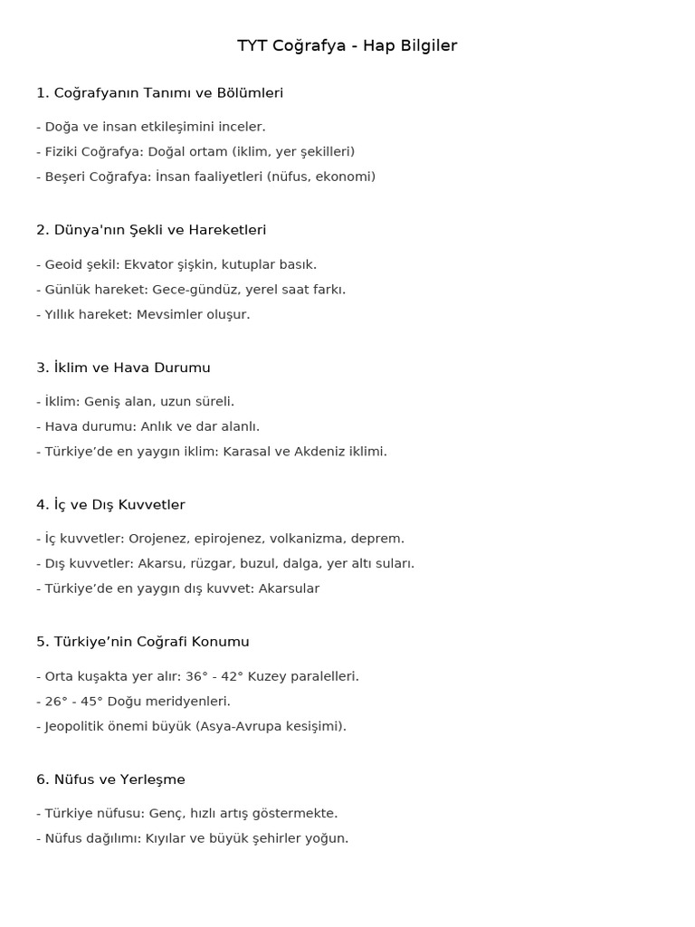 TYT Cografya Hap Bilgiler | PDF