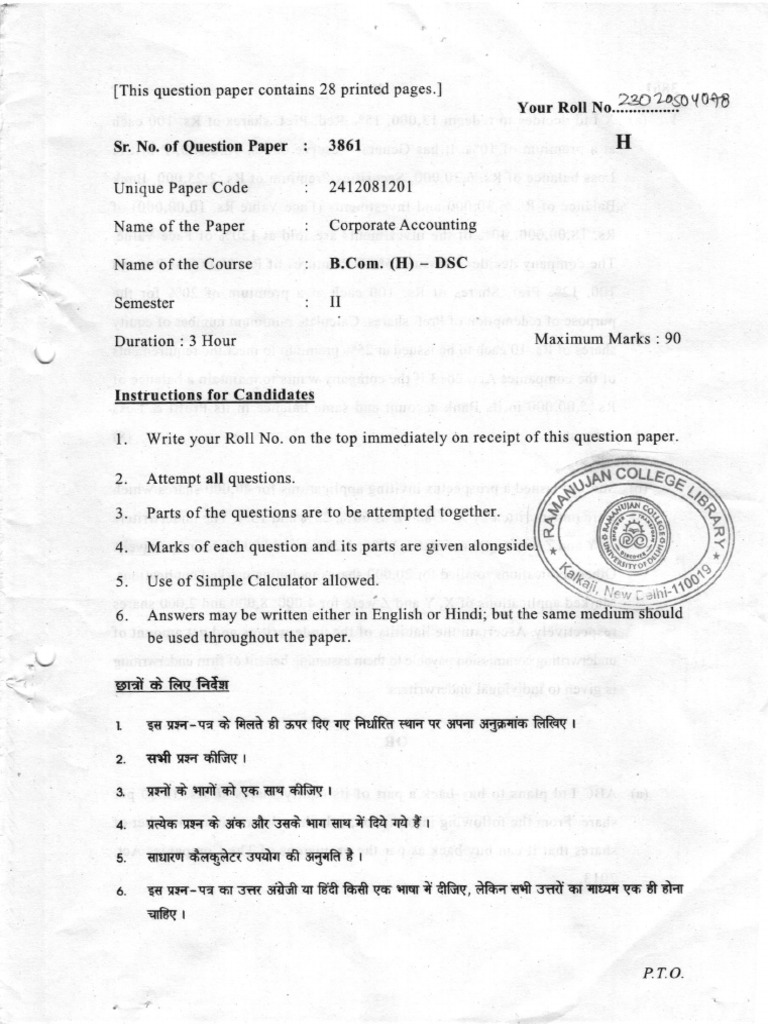 Corporate Accounting Question Paper | PDF