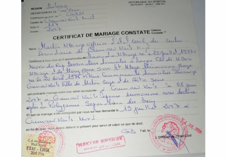 Certificat de Mariage | PDF
