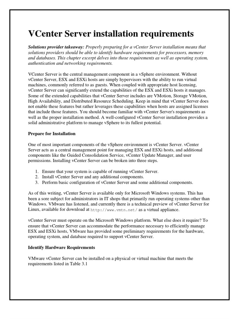 vCenter Server Installation Requirements | PDF | Port (Computer ...