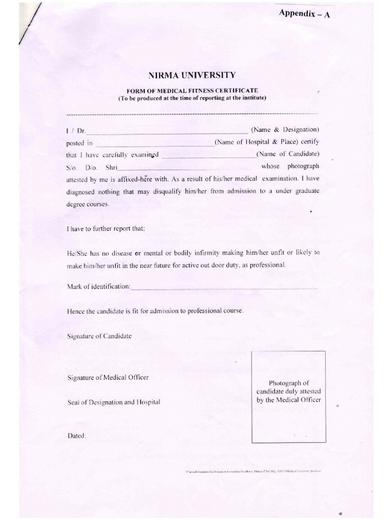 Performa - Medical Fitenss Certi - Undertaking | PDF
