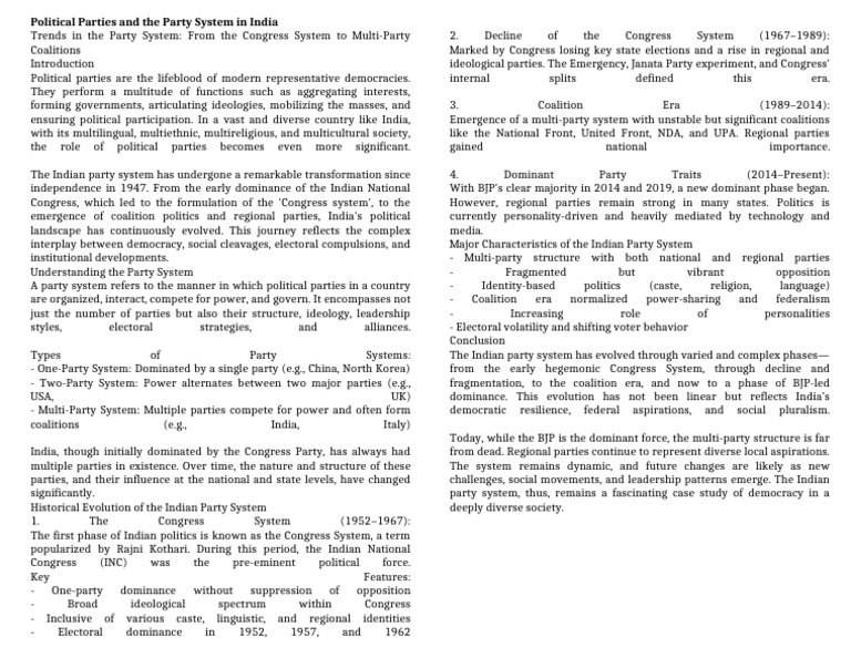 Evolution of India's Party System | PDF | Political Parties | Indian ...