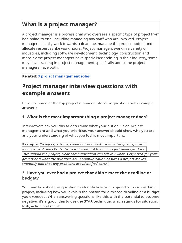 Project Manager Interview Questions Guide | PDF | Scrum (Software ...