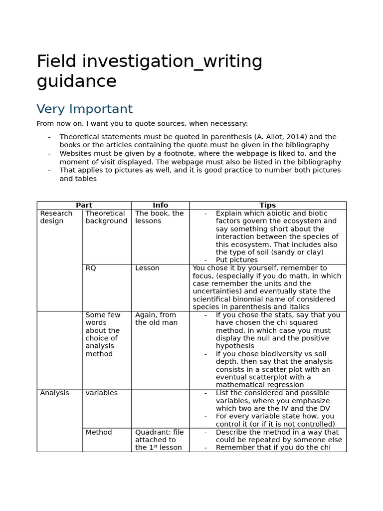 Field Investigation Writing Guide | PDF | Statistics | Uncertainty