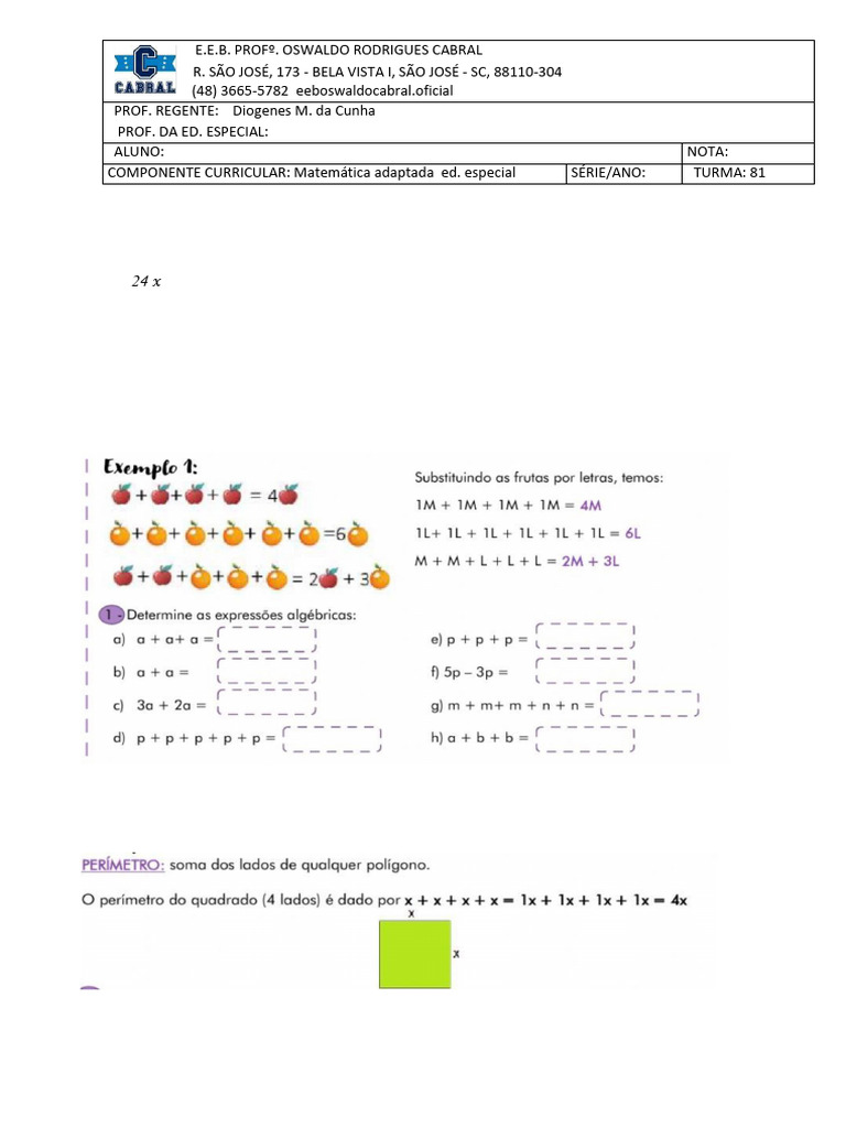 Atividades sobre Monômios e Polinômios | PDF