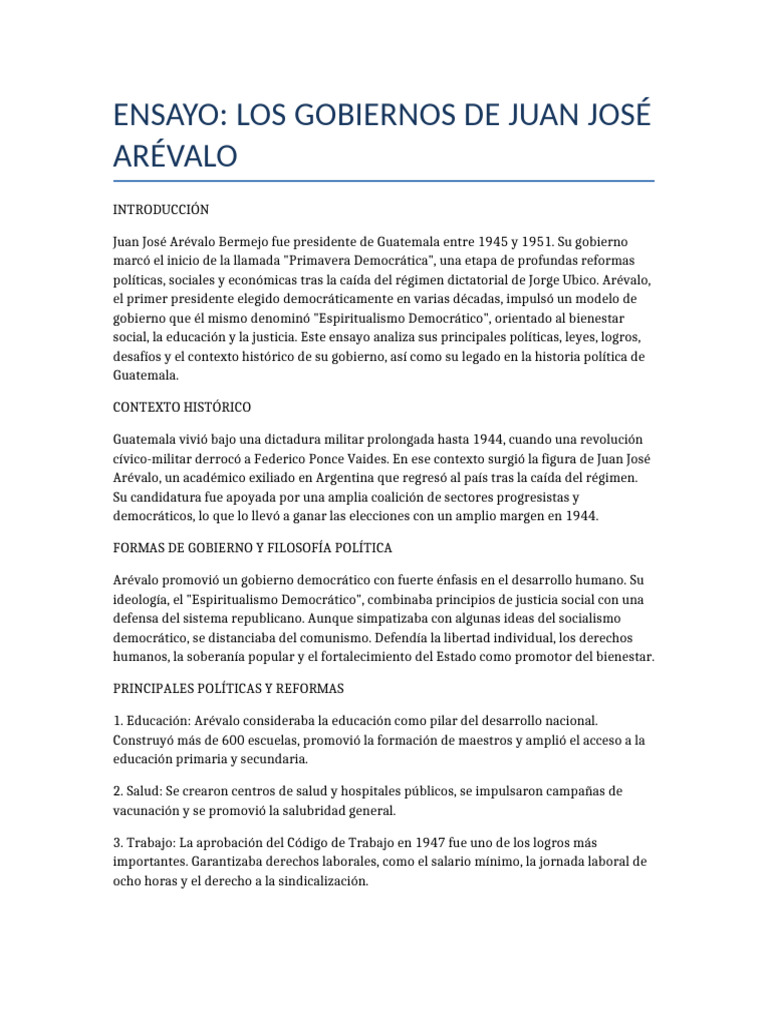 Legado de Juan José Arévalo en Guatemala | PDF | Guatemala | Democracia