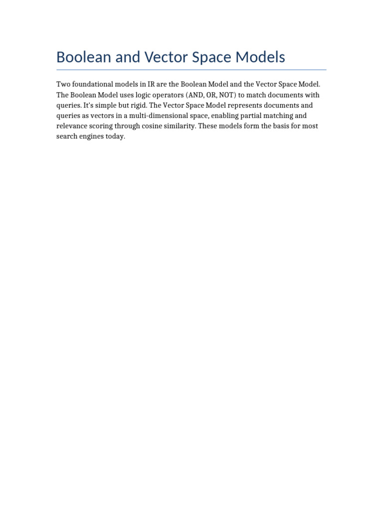 Boolean vs. Vector Space Models | PDF