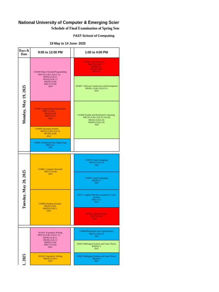 BS CS Final Exam Schedule 2025 | PDF | Electrical Engineering ...