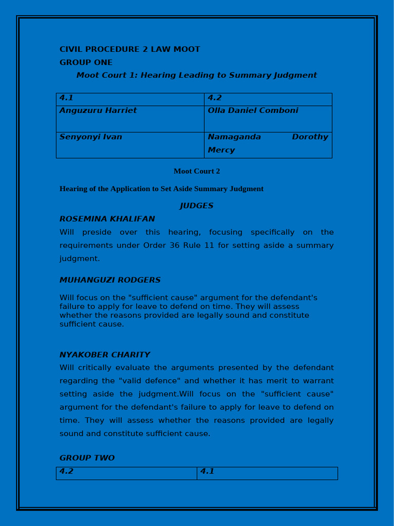 Civil Procedure 2 Law Moot Session Uganda | PDF