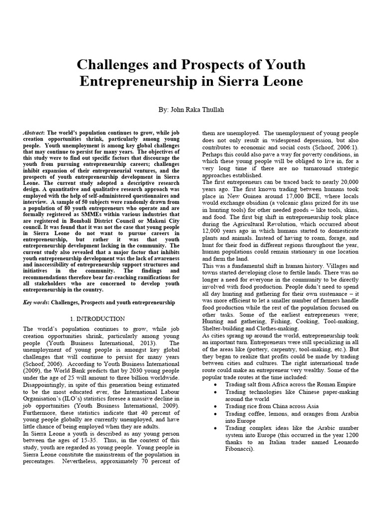 Challenges and Prospects of Youth Entrepreneurship in Sierra Leone ...