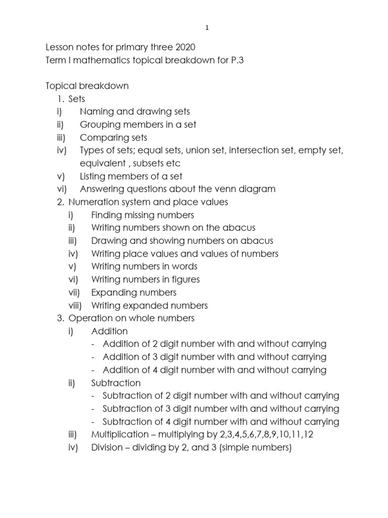 P.3 Term 1 Mathematics Lesson Notes | PDF | Rectangle | Litre