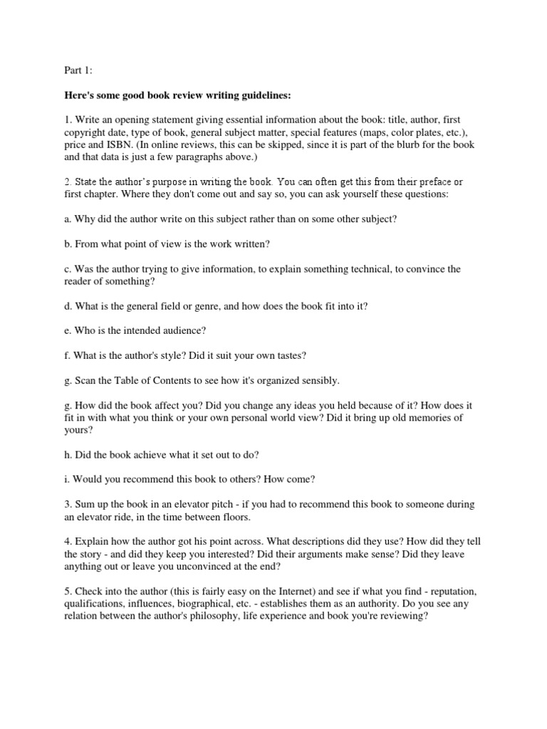 Book Review Writing Guidelines | PDF | Books | Communication