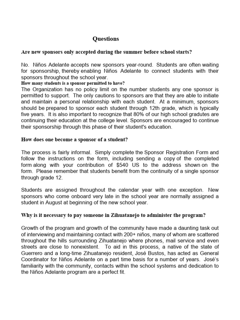 Year-Round Student Sponsorship Guide | PDF