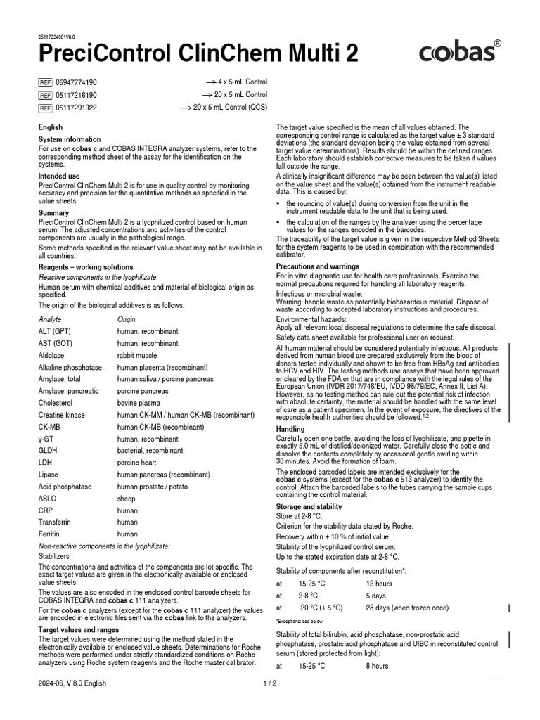 PreciControl ClinChem Multi 2 Overview | PDF | Alanine Transaminase ...