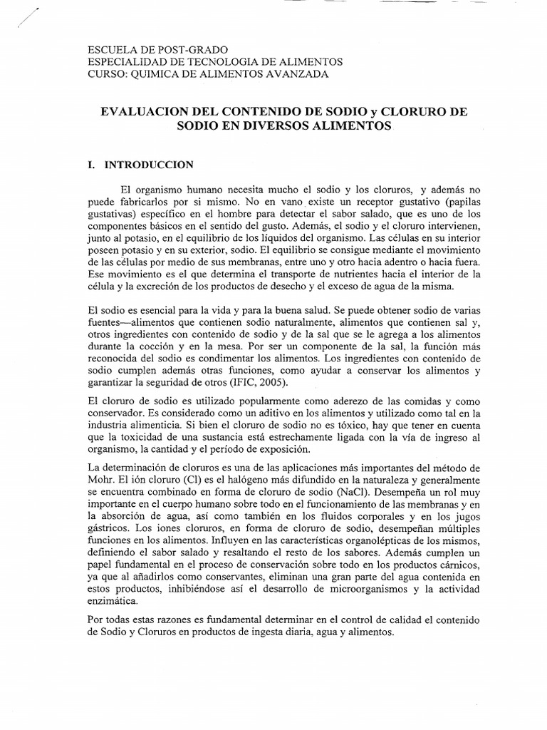 Evaluación de sodio en alimentos | PDF | Sodio | Alimentos