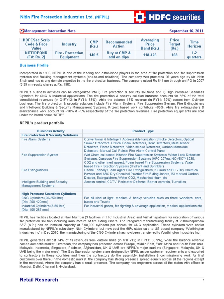 Nitin Fire Protection Industries LTD. Management Interaction Note