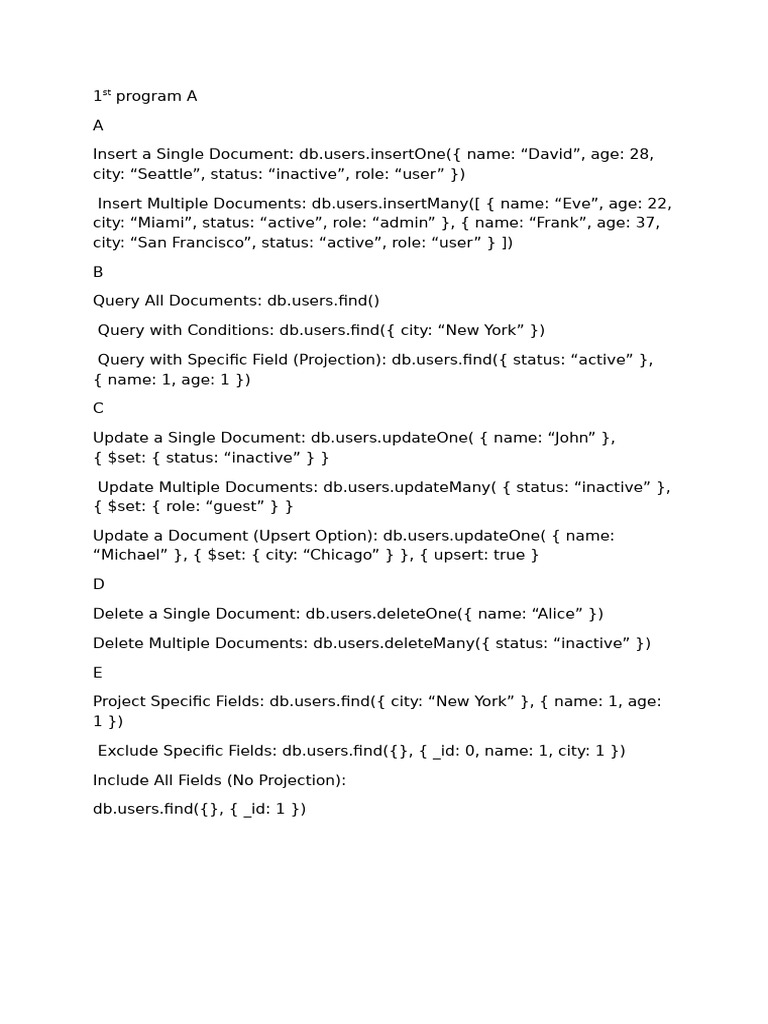 MongoDB User Document Operations Guide | PDF