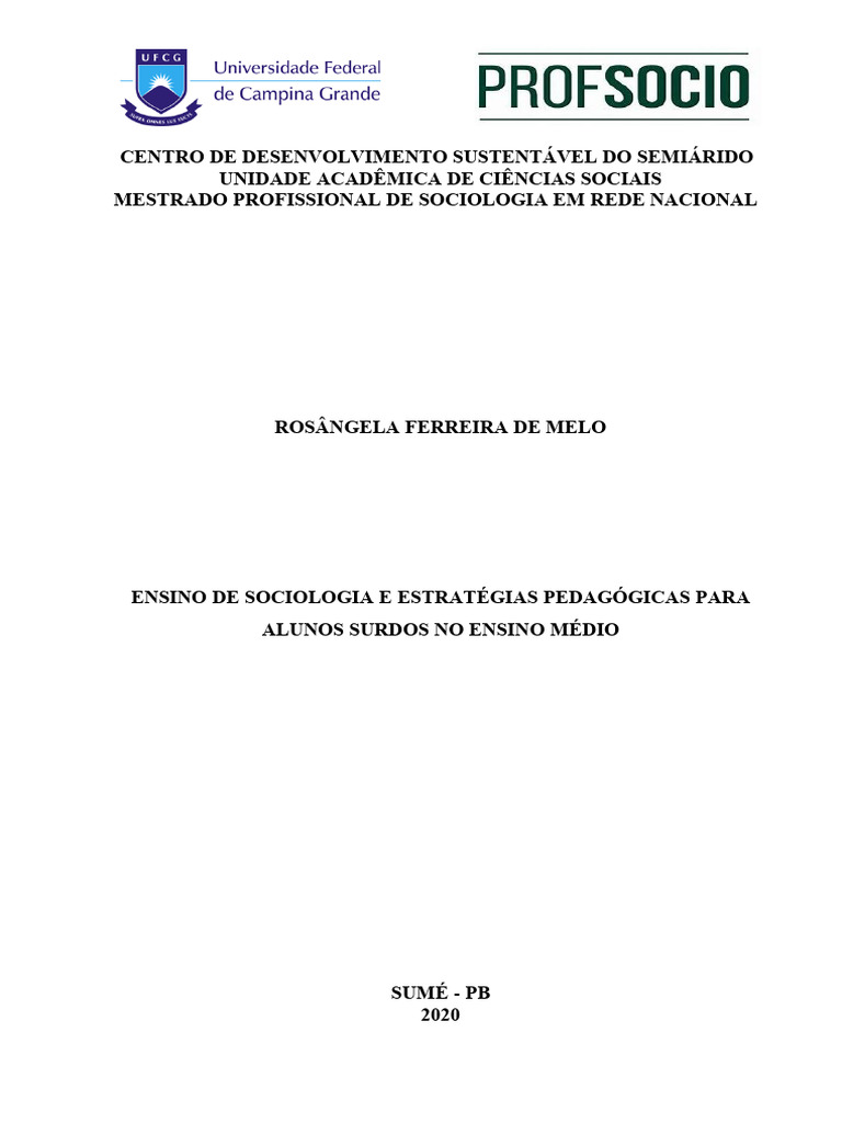 ROSÂNGELA FERREIRA DE MELO - DISSERTAÇÃO PROFSOCIO CDSA 2020 | PDF ...
