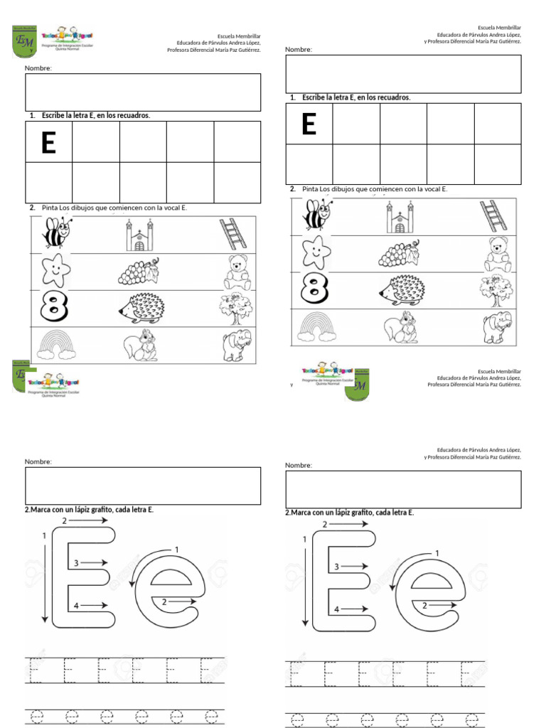 Actividades con la Vocal E | PDF | Grafito | Materiales de Conservación ...