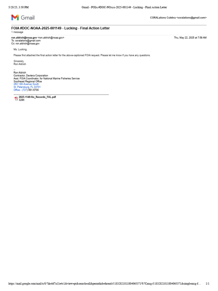 NOAA NMFS - Gmail - FOIA #DOC-NOAA-2025-001149 - Lucking - Final Action ...