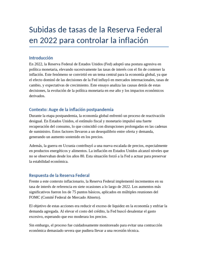 Subidas de tasas de la Fed en 2022 | PDF | Inflación | La política ...