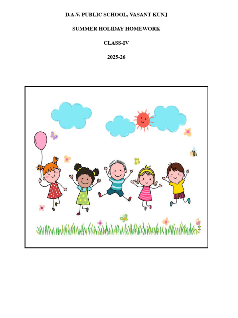 Class IV Summer Holiday Homework | PDF