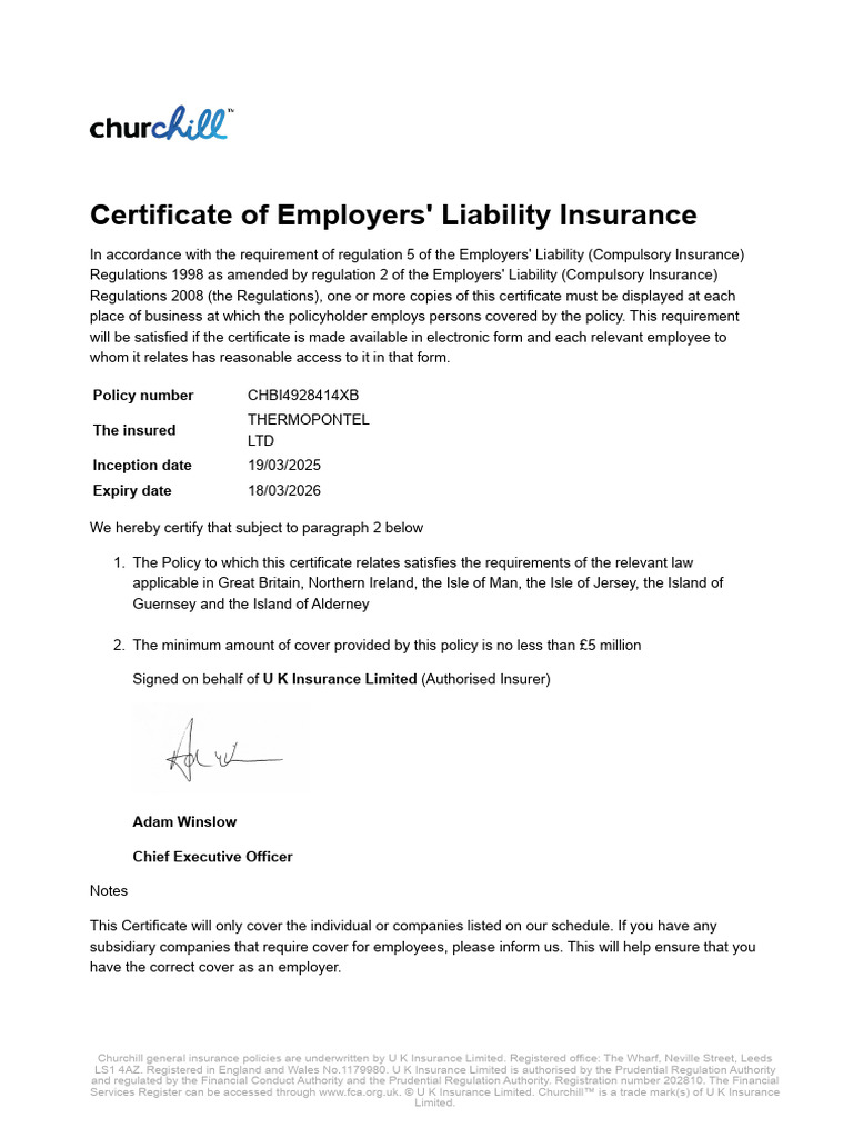Employers' Liability Insurance Certificate | PDF