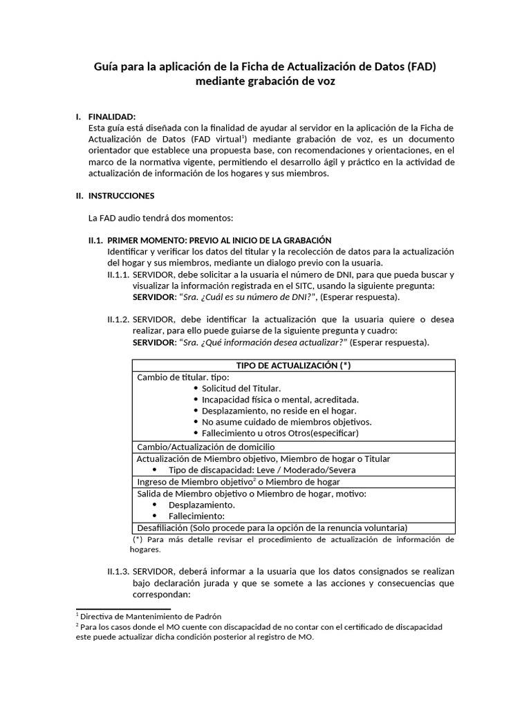 Guía FAD: Actualización de Datos por Voz | PDF