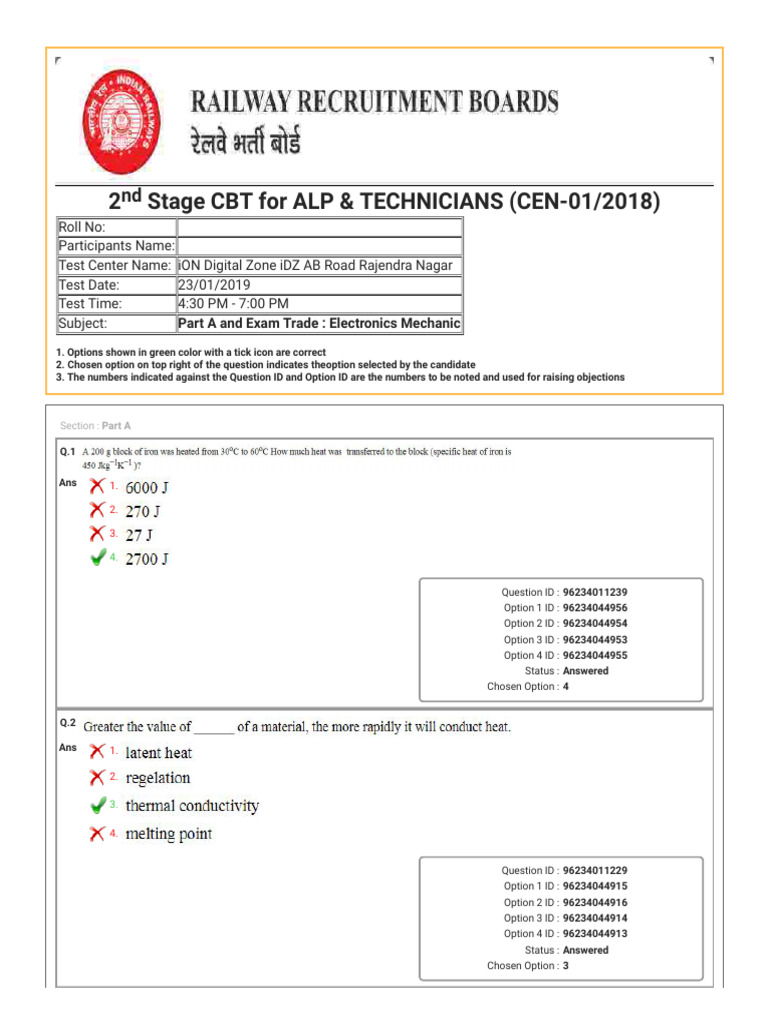RRB ALP 2018 CBT 2 Papcs Mechanic Set 03 | PDF | Tests | Qualifications