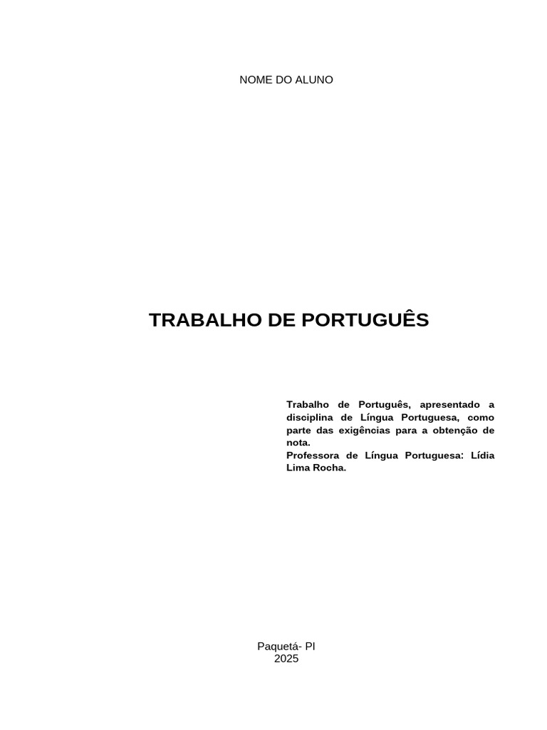 Capa para Trabalho de Português | PDF