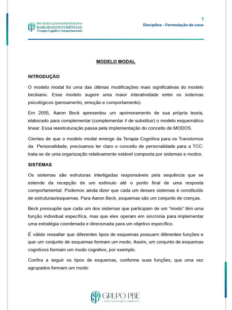 Modelo Modal na Terapia Cognitiva | PDF | Emoções | Comportamento