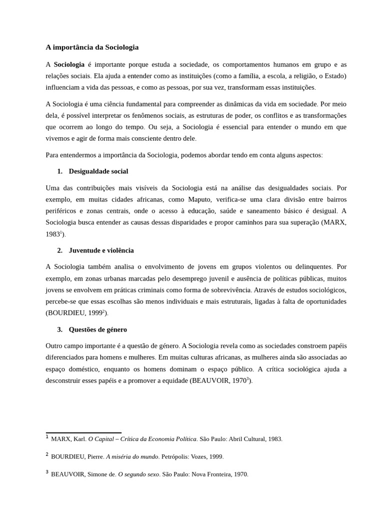 Importância da Sociologia na Sociedade | PDF | Sociologia | Gênero