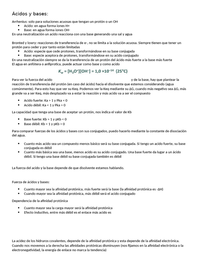 Ácidos y Bases | PDF | Ácido | Constante de disociación ácida