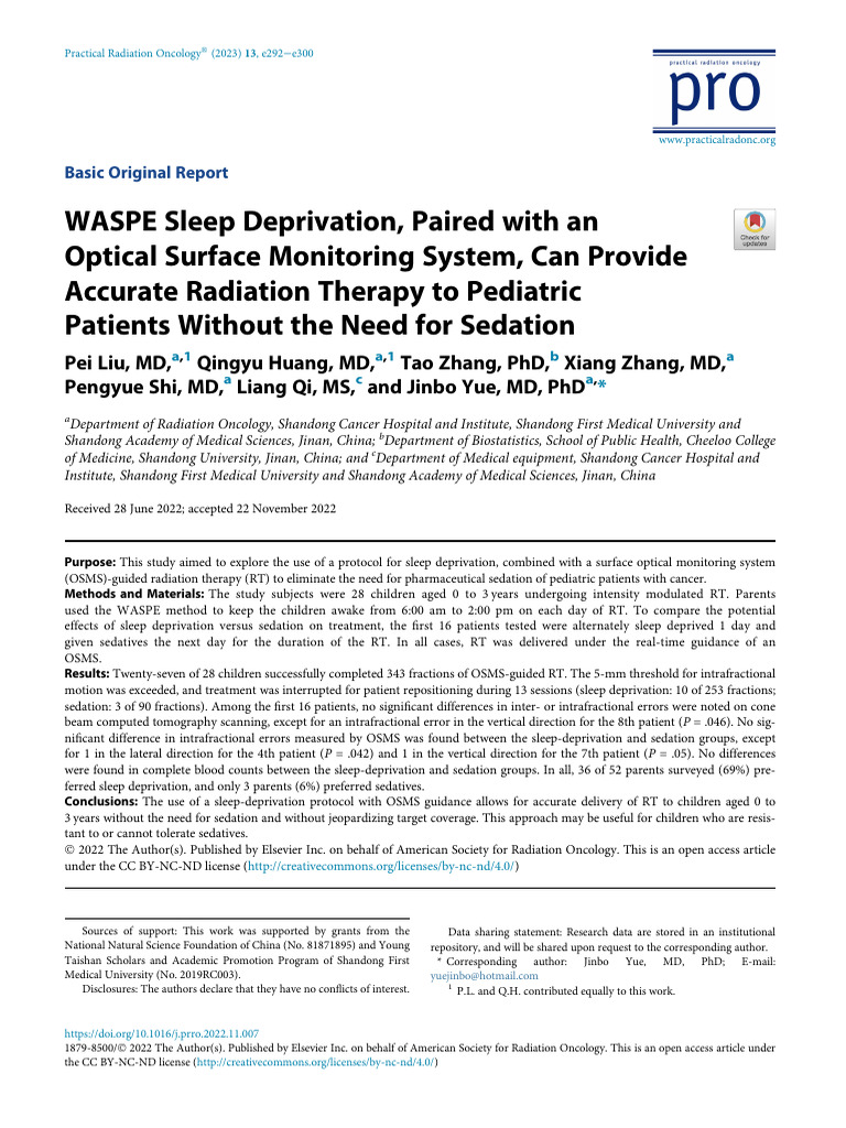 WASPE Sleep Deprivation, Paired With An Optical Su | PDF | Radiation ...
