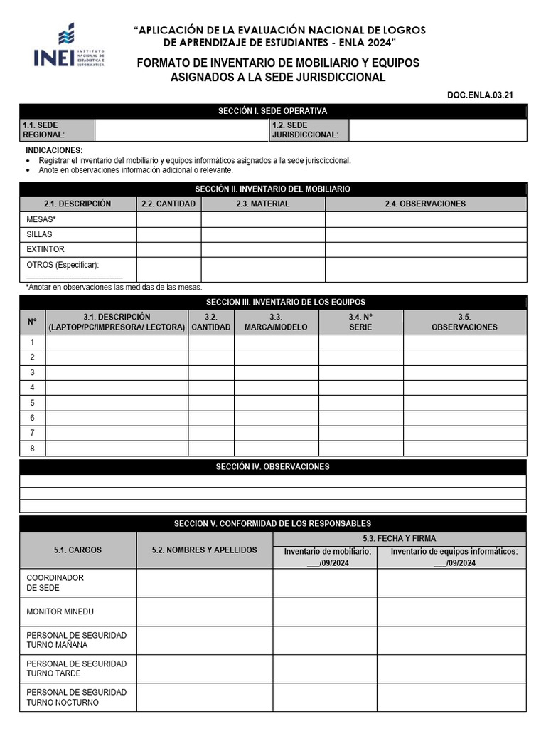Inventario de Mobiliario y Equipos ENLA 2024 | PDF