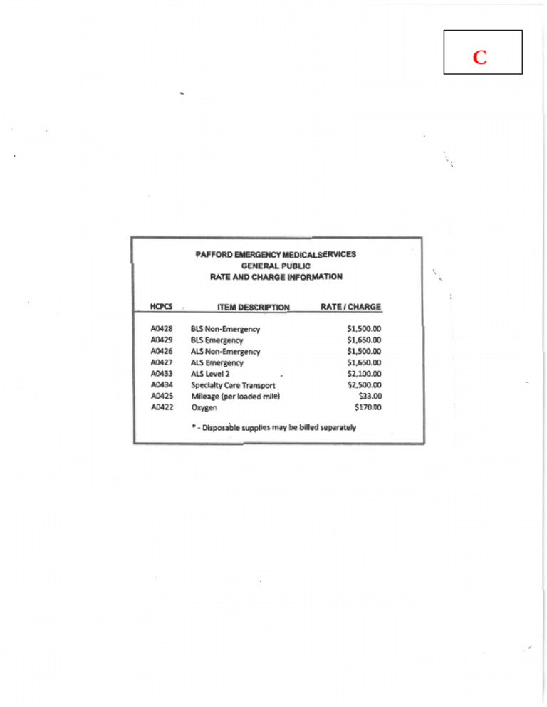 Pafford EMS General Public Rates and Charge Information | PDF
