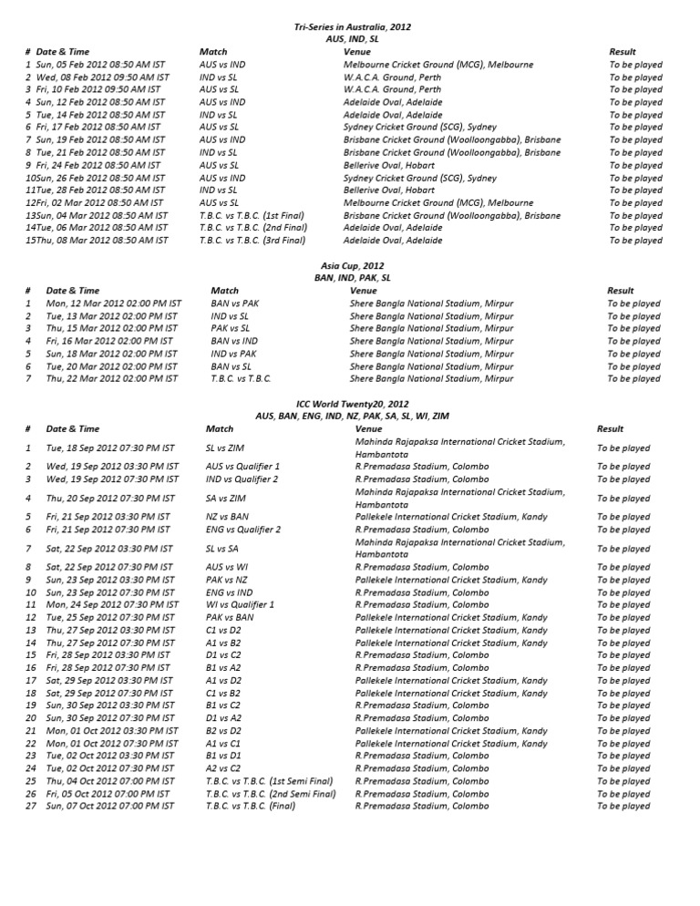 Match List PDF Cricket Forms Of Cricket
