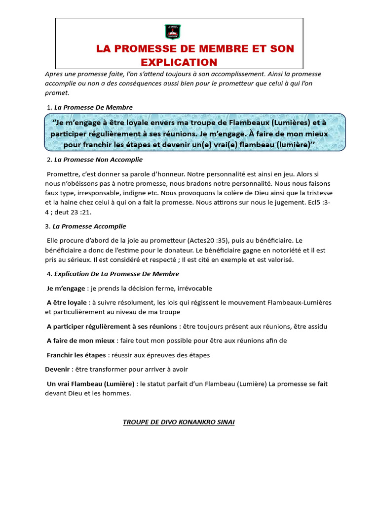Promesse et Engagement Flambeaux-Lumières | PDF | Théologie | Doctrines ...