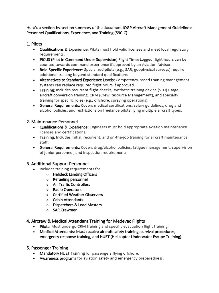 IOGP Aircraft Management Personnel Guidelines | PDF | Transport ...