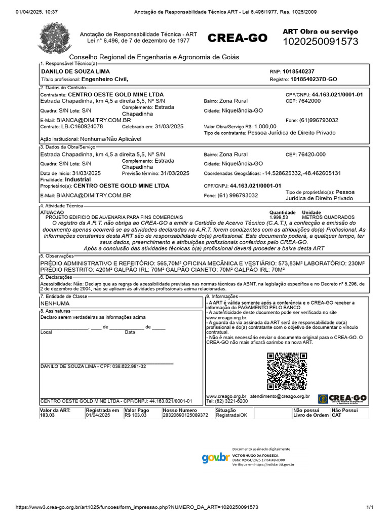 Anotacao_de_Responsabilidade_Tecnica_ART_-_Lei_6.496_1977%2C_Res._1025 ...