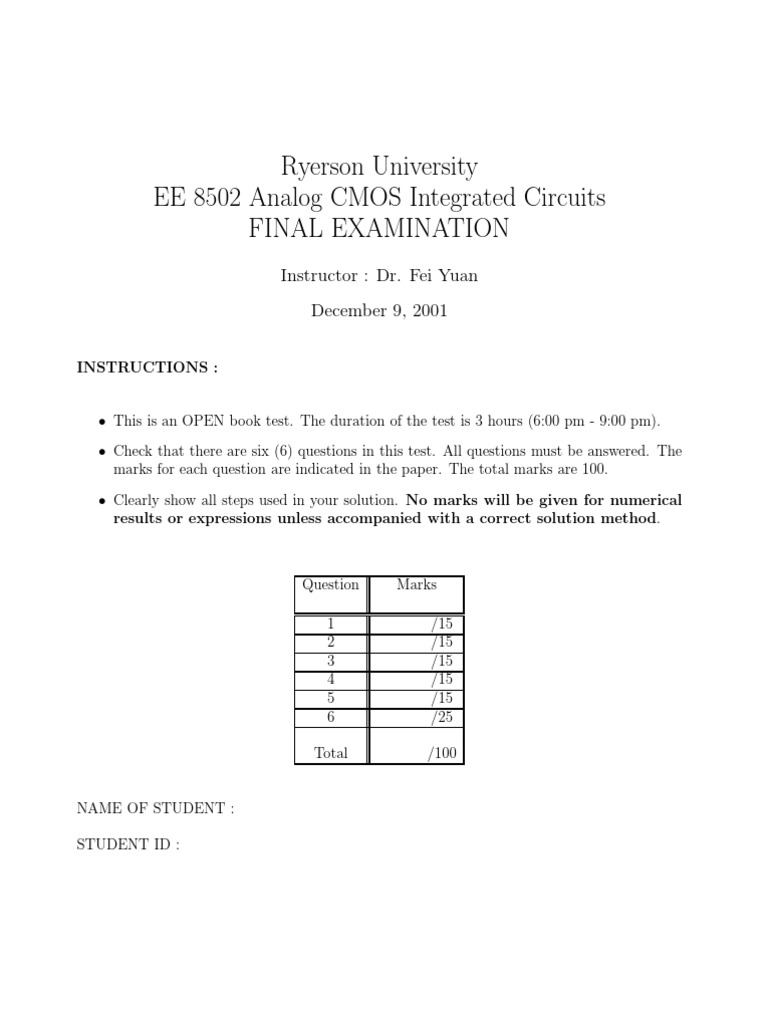 Ryerson University EE 8502 Analog CMOS Integrated Circuits Final