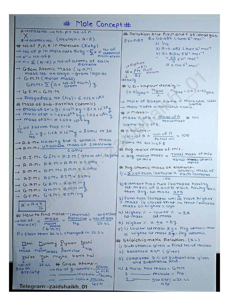 Phyical Chem Shorts Notes by Zaid Shaikh | PDF