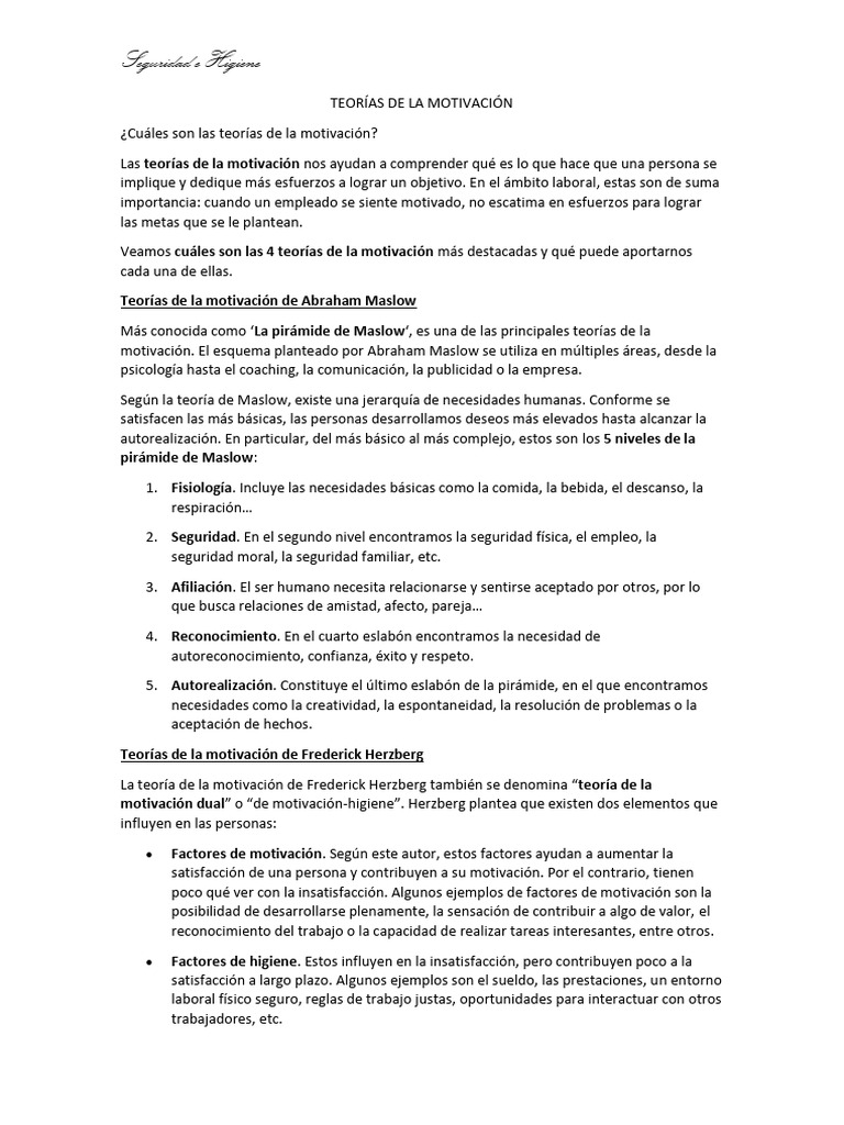 Teorías de La Motivación | PDF | Motivación | Motivacional