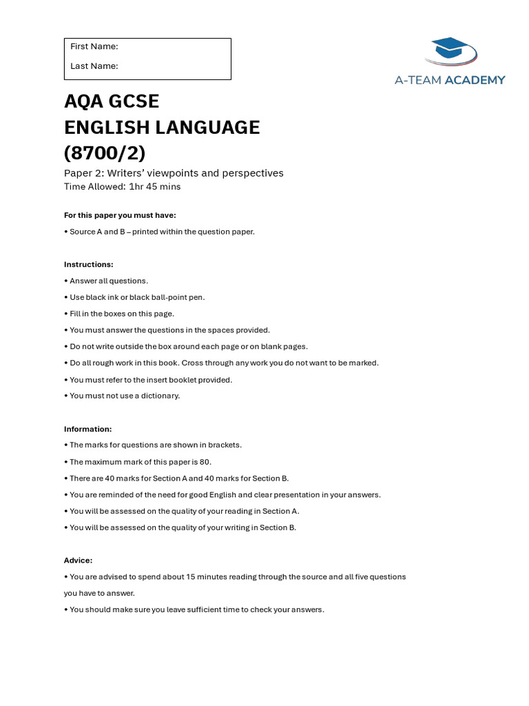 AQA GCSE English Language Paper 2 Guide | PDF | Human Communication