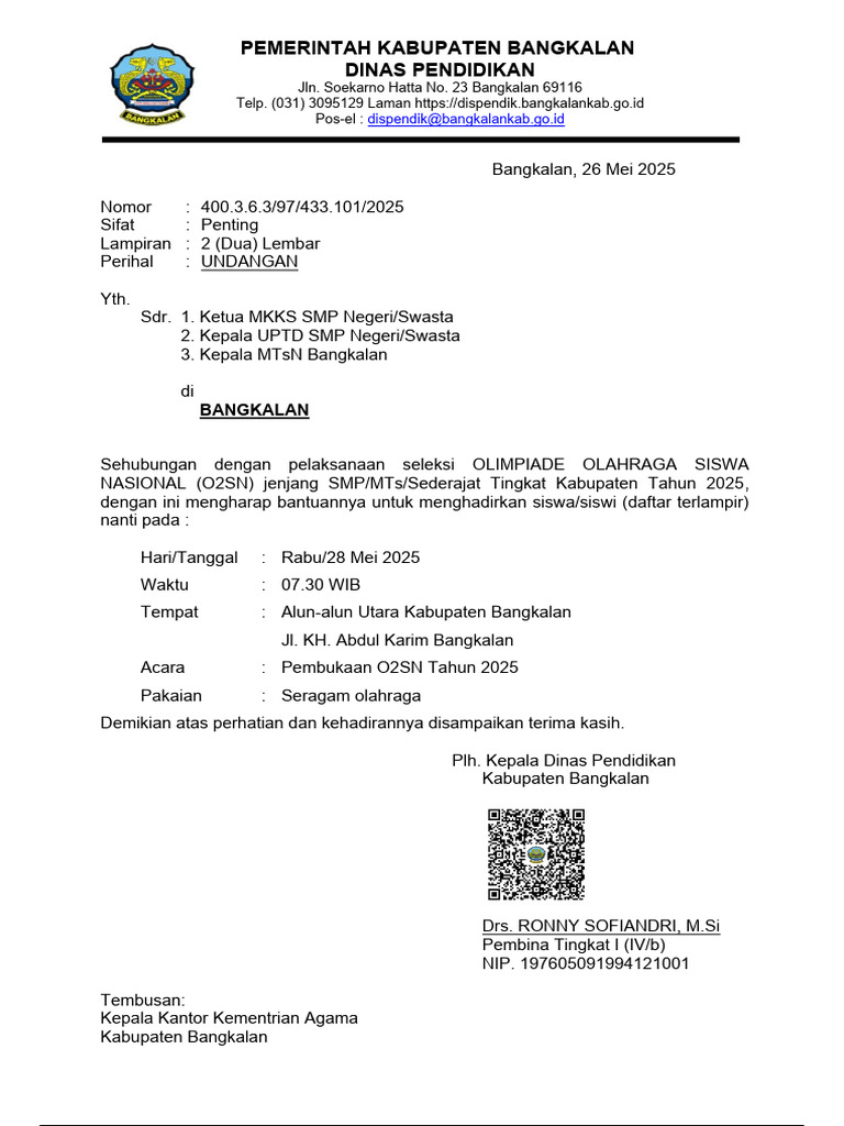 Undangan O2SN SMP Bangkalan 2025 | PDF